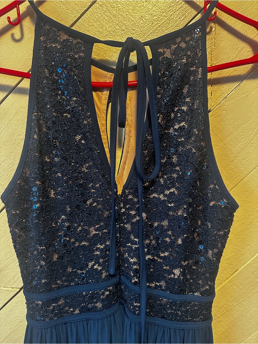 Navy Beaded Halter Evening Dress - Picture 3 of 3